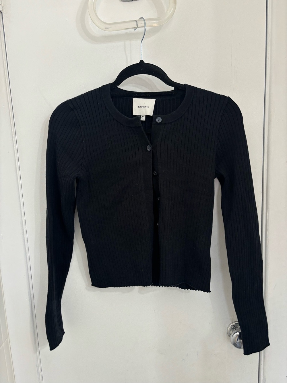 Reformation Black Ribbed Button-Front Top